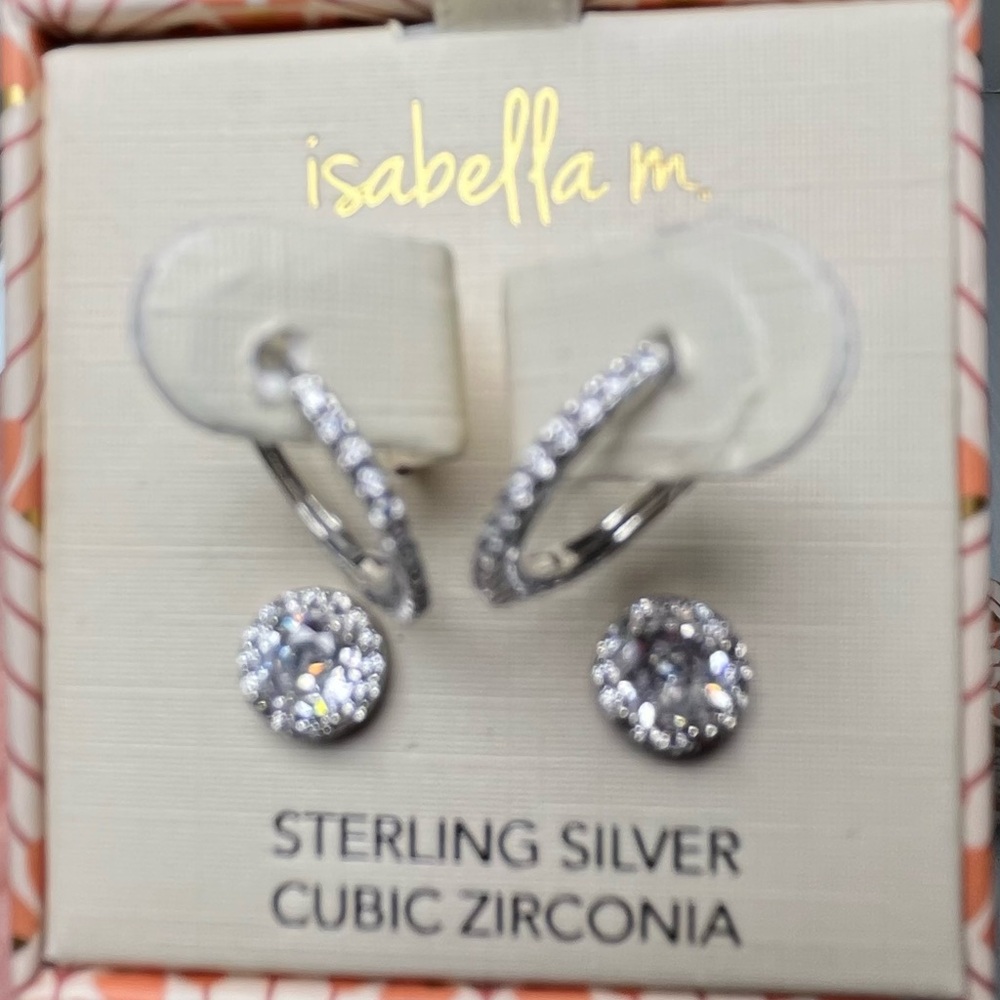 STERLING SILVER & CUBIC ZIRCONIA Set of Hoop and Stud Earrings by Isabella M